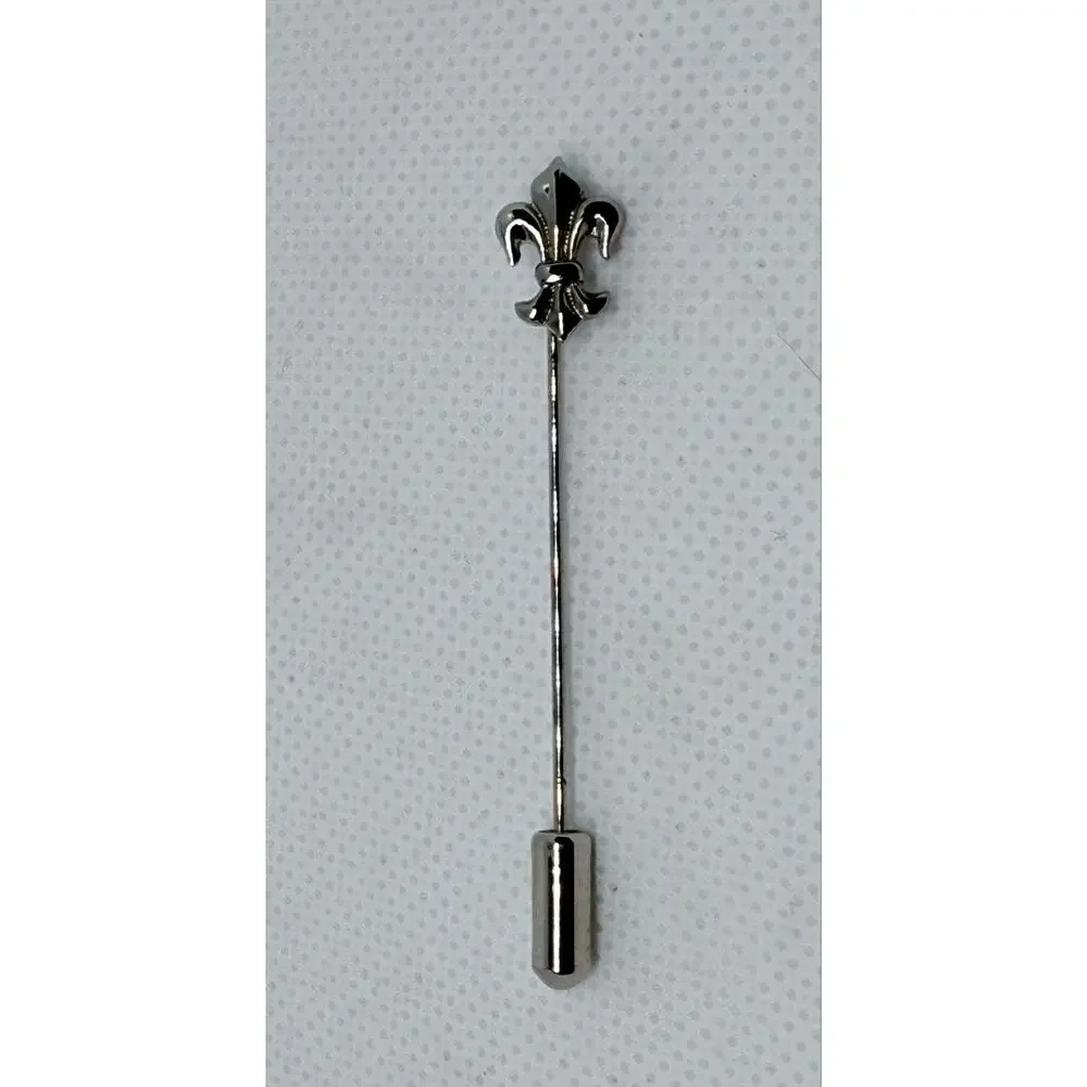 Vintage Silver Tone Fleur-de-Lis Stick Pin Lapel Hat Scarf Tie Pin